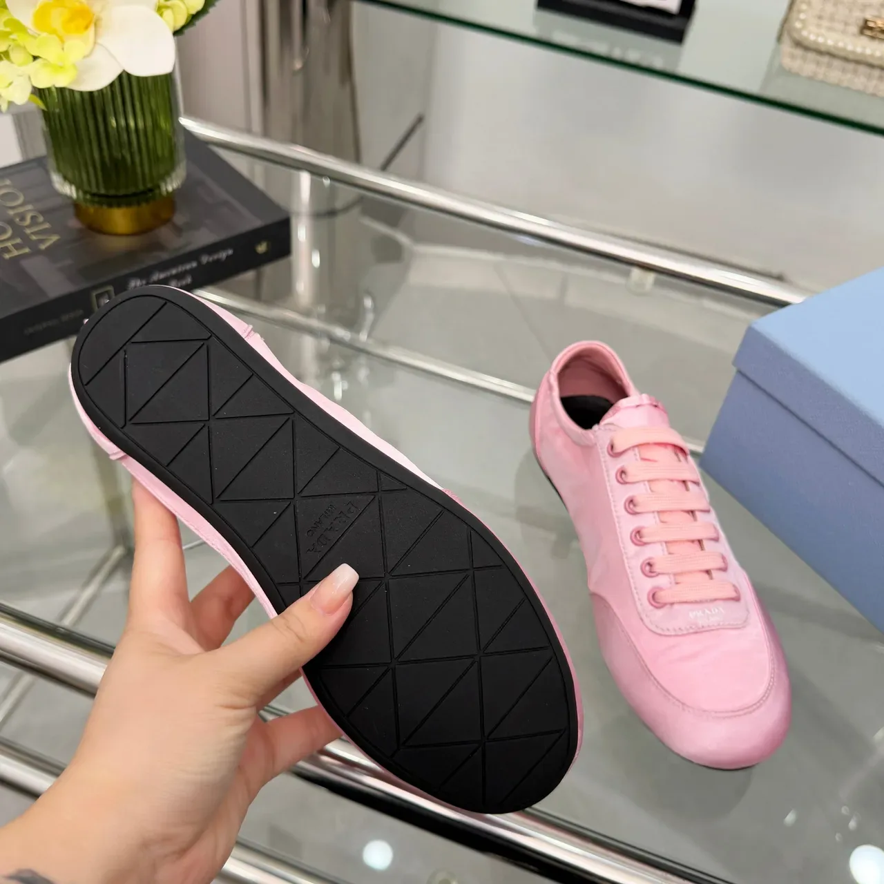 Prada Pink Black Satin Upper Elasticated Ankle Collar Lifestyle Sneakers 2