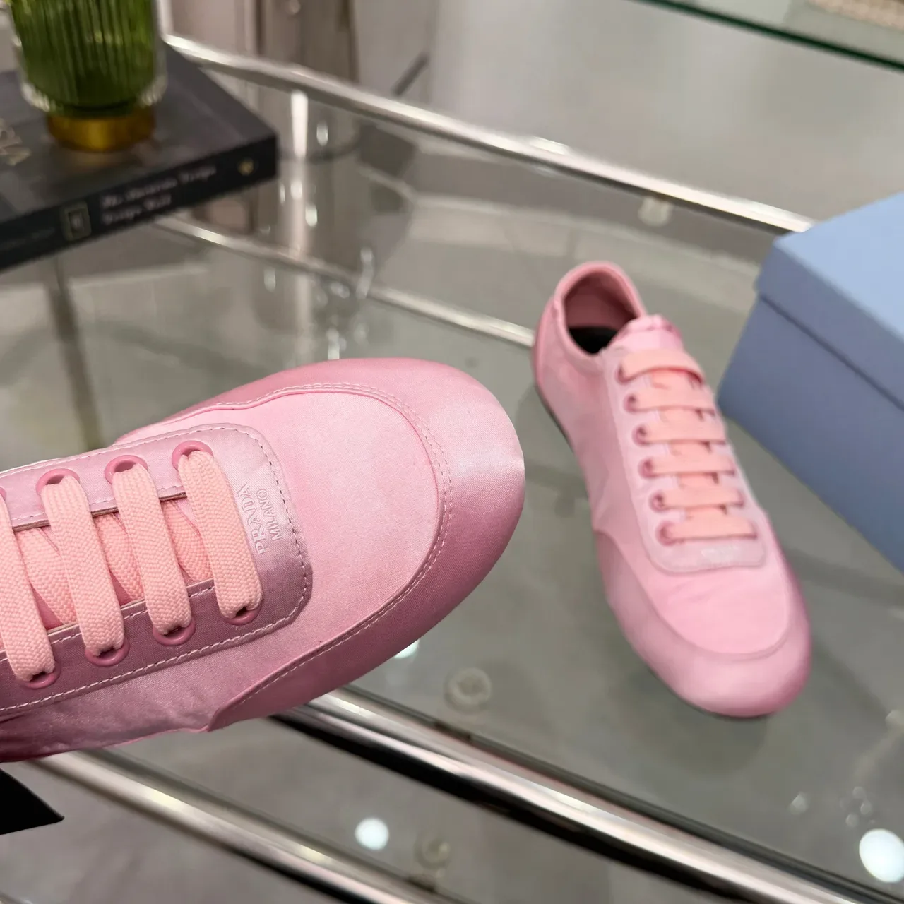 Prada Pink Black Satin Upper Elasticated Ankle Collar Lifestyle Sneakers 5