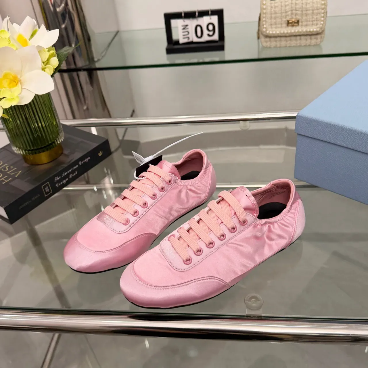 Prada Pink Black Satin Upper Elasticated Ankle Collar Lifestyle Sneakers 6