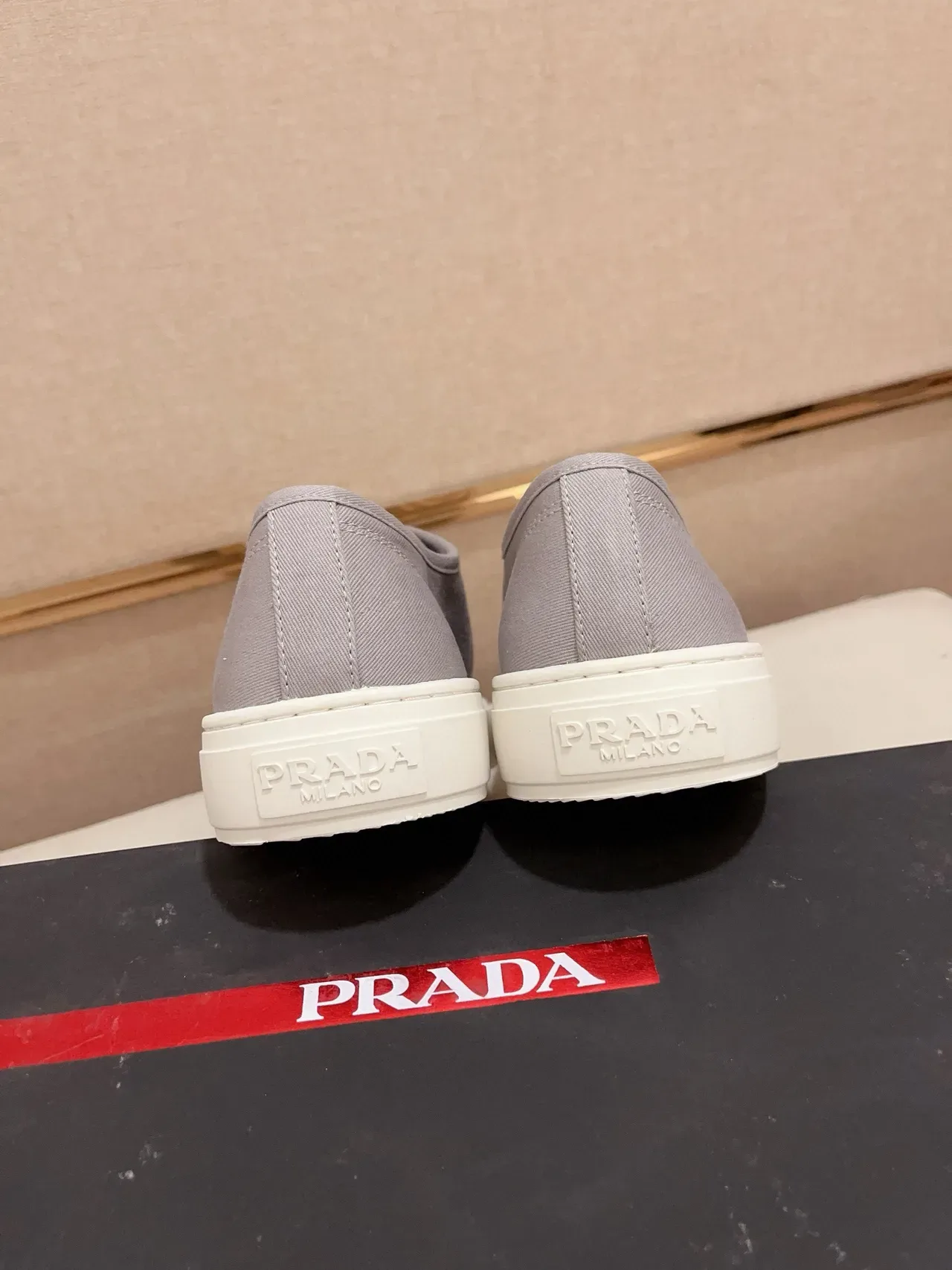 Prada Re-Edition Gray White Canvas Upper Rubber Toe Cap Lifestyle Sneakers 3