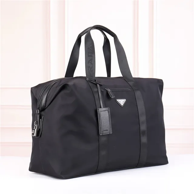 Prada Re-Nylon Black Construction Webbing Handles Boston Bag 8