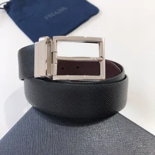 Prada Reversible Textured Black and Burgundy Leather Belt