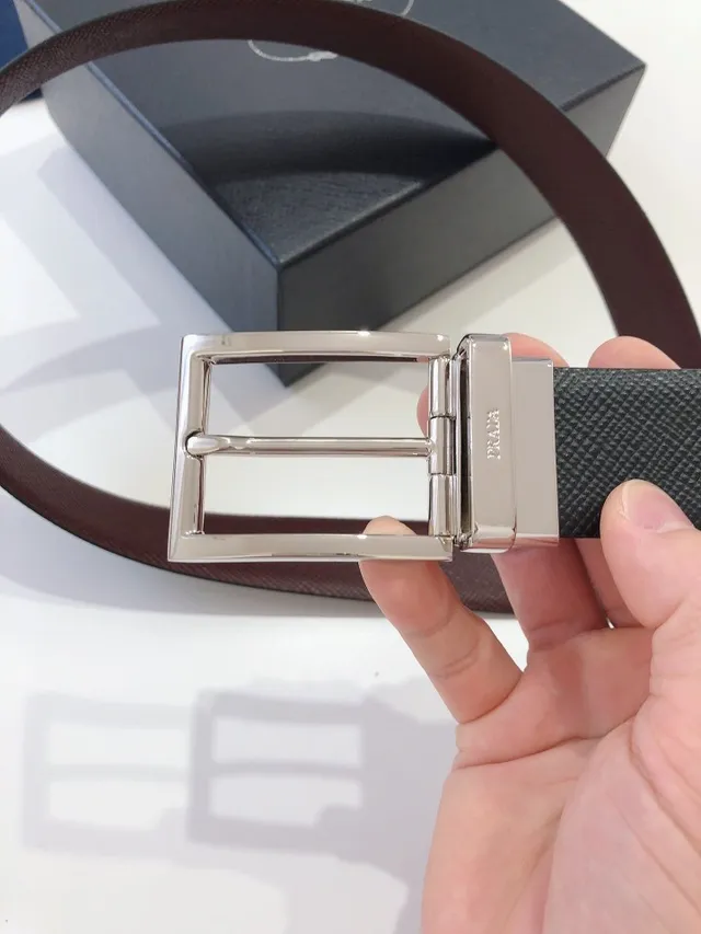 Prada Reversible Textured Black and Burgundy Leather Belt 3