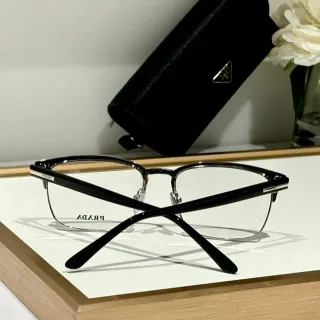 Prada Semi-Rimless Rectangular Acetate and Metal Optical Glasses