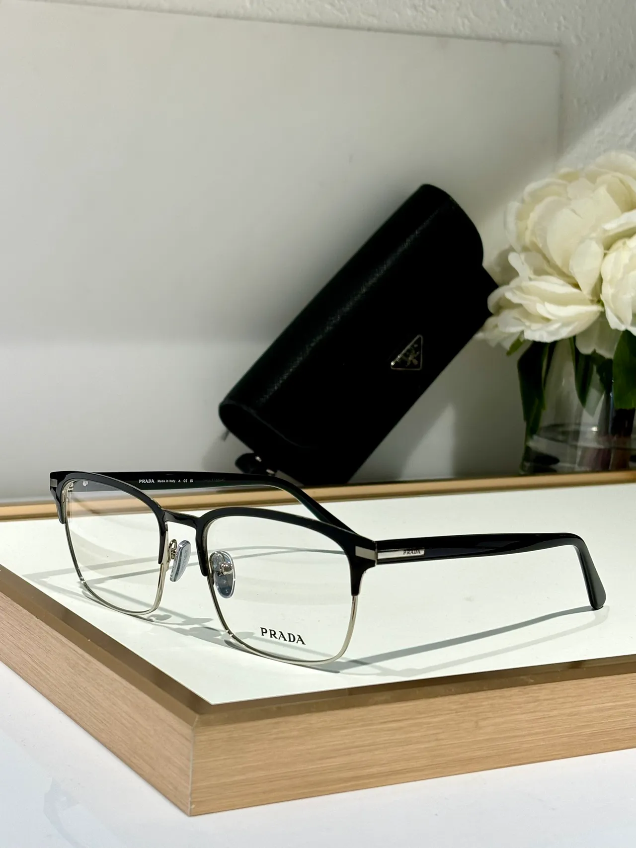 Prada Semi-Rimless Rectangular Acetate and Metal Optical Glasses 8
