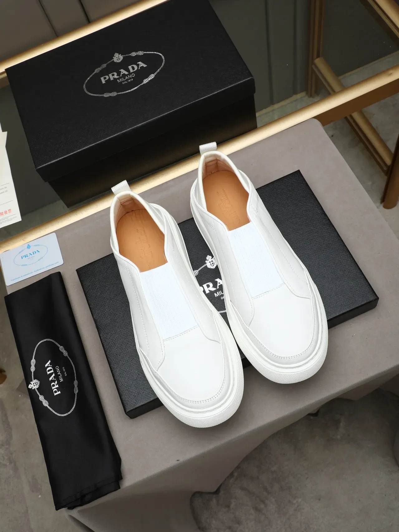 Prada Slip-On White Leather Lifestyle Sneakers 3