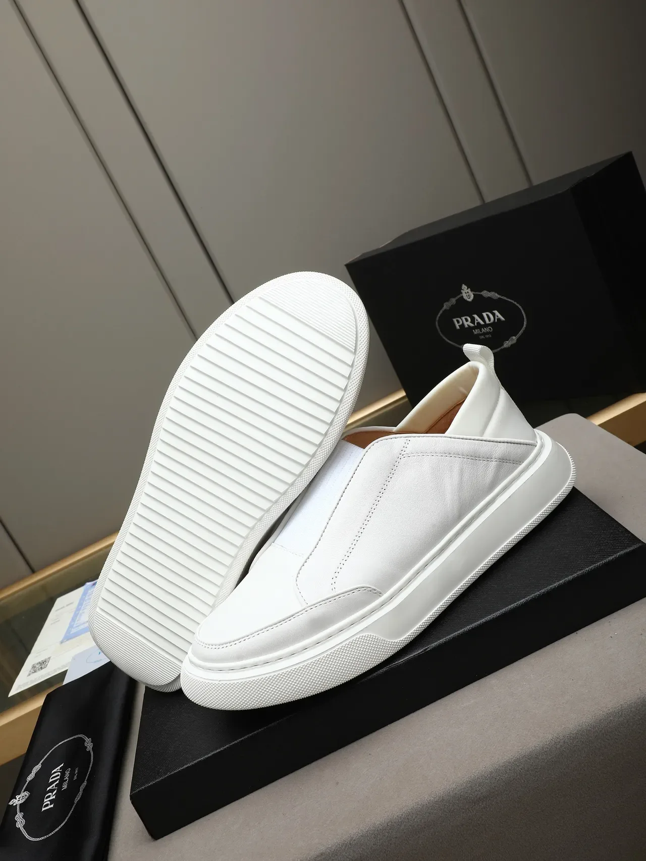 Prada Slip-On White Leather Lifestyle Sneakers 5