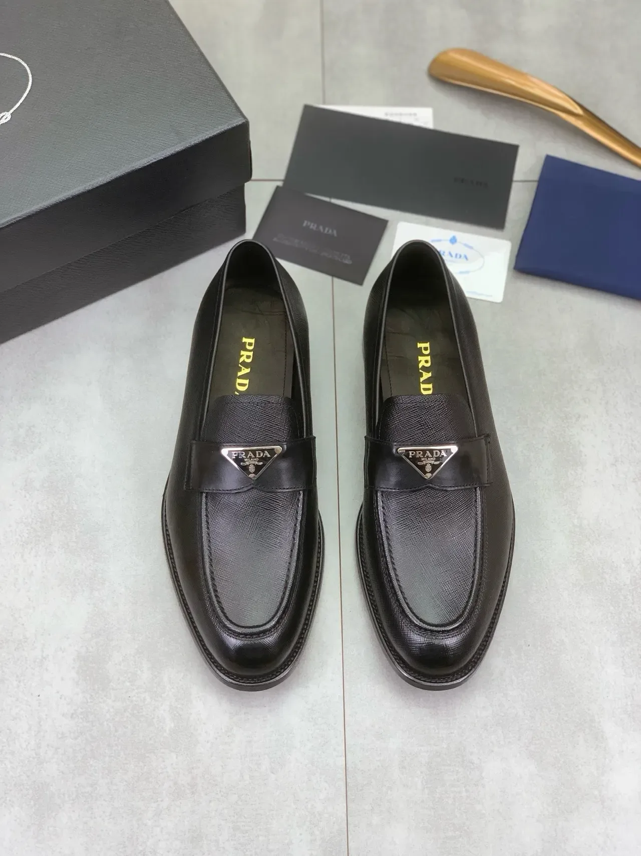 Prada Triangle Loafer Black Saffiano Leather Loafers 4