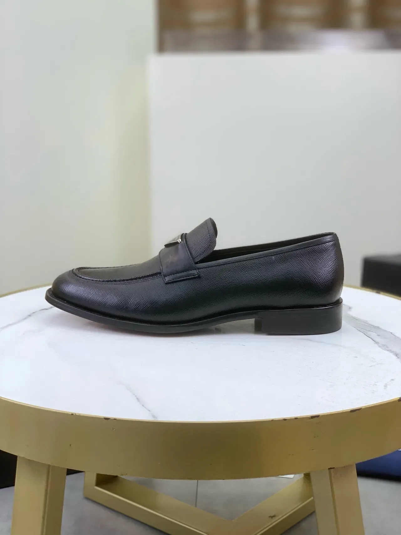 Prada Triangle Loafer Black Saffiano Leather Loafers 5