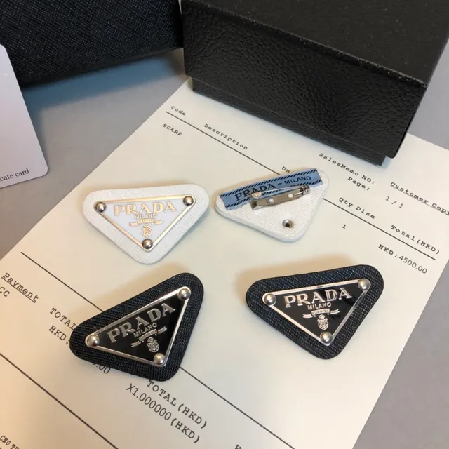 Prada Triangle Logo Black White Triangular Textured Fabric Brooch 2