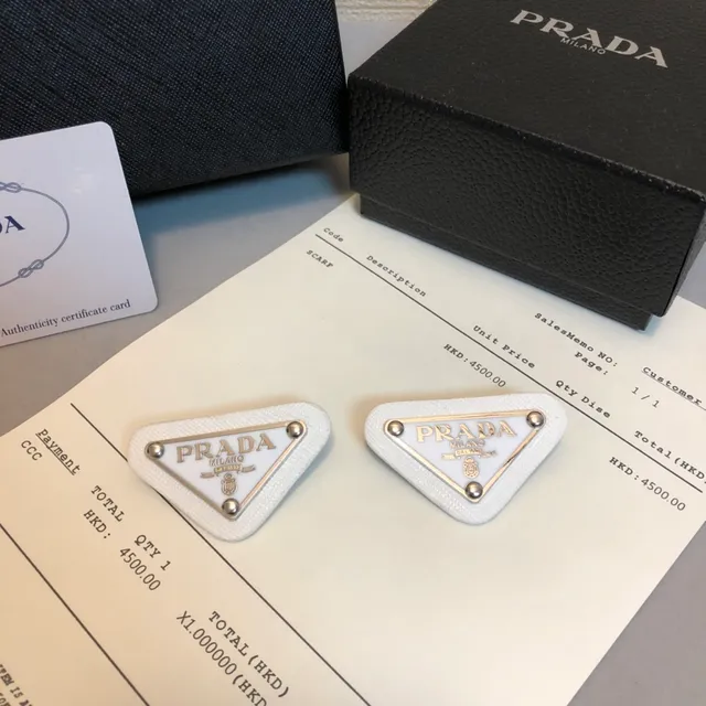 Prada Triangle Logo Black White Triangular Textured Fabric Brooch 3