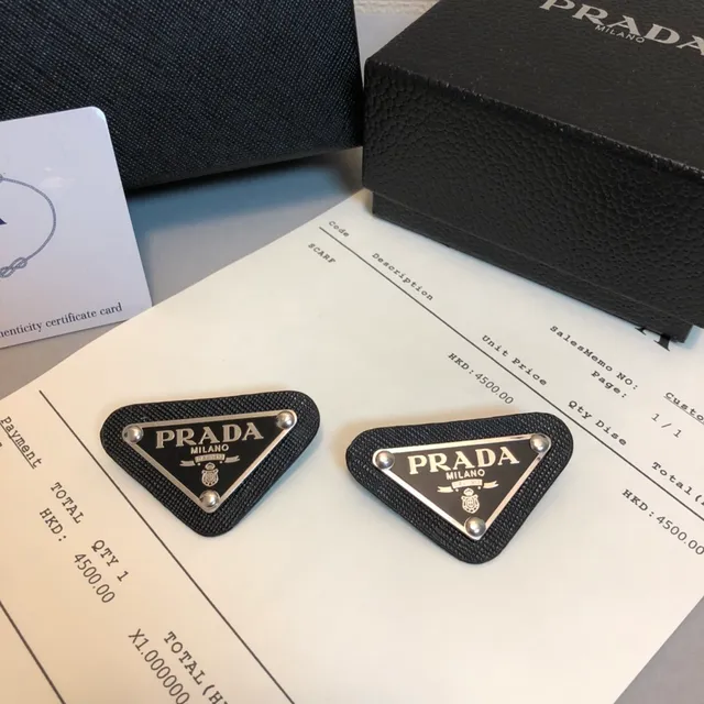 Prada Triangle Logo Black White Triangular Textured Fabric Brooch 4