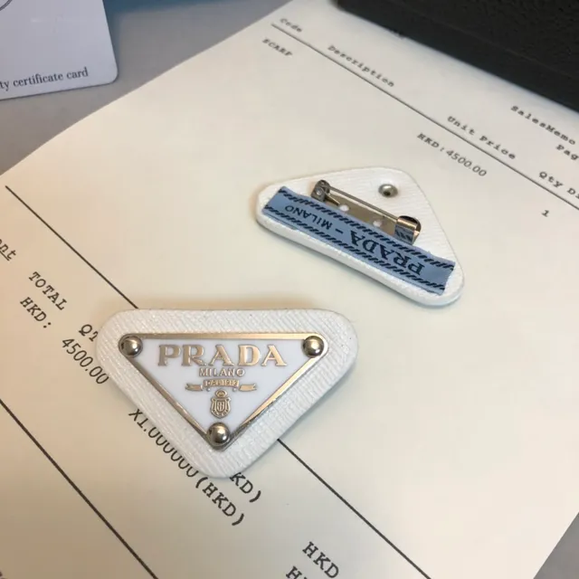Prada Triangle Logo Black White Triangular Textured Fabric Brooch 5