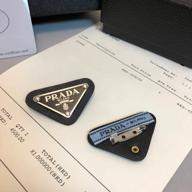 Prada Triangle Logo Black White Triangular Textured Fabric Brooch 6