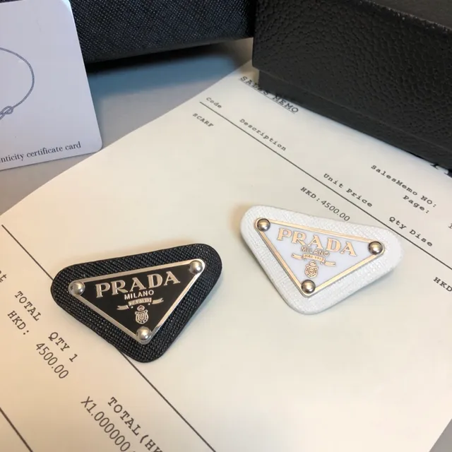 Prada Triangle Logo Black White Triangular Textured Fabric Brooch 7
