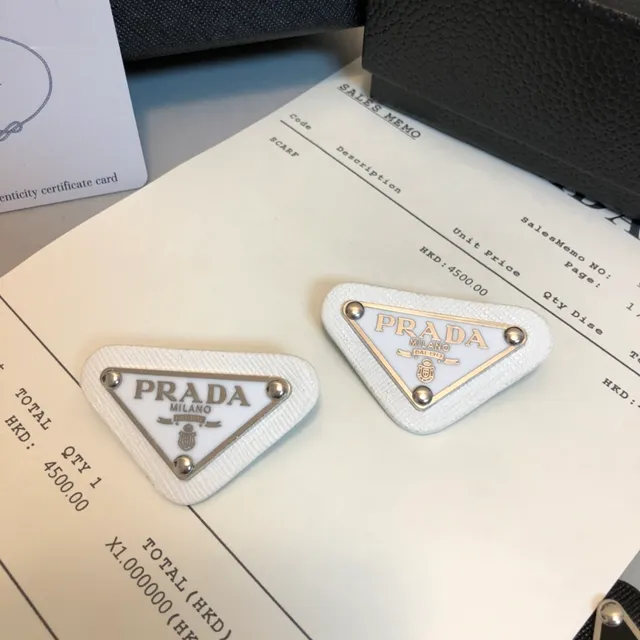 Prada Triangle Logo Black White Triangular Textured Fabric Brooch 8