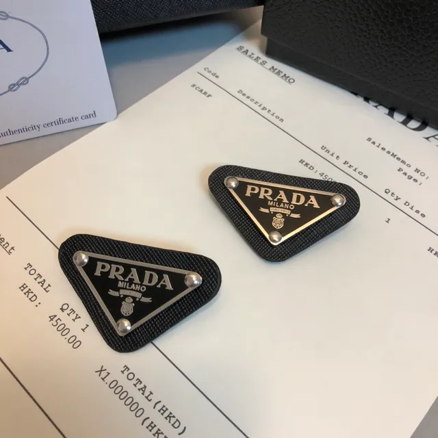 Prada Triangle Logo Black White Triangular Textured Fabric Brooch 9