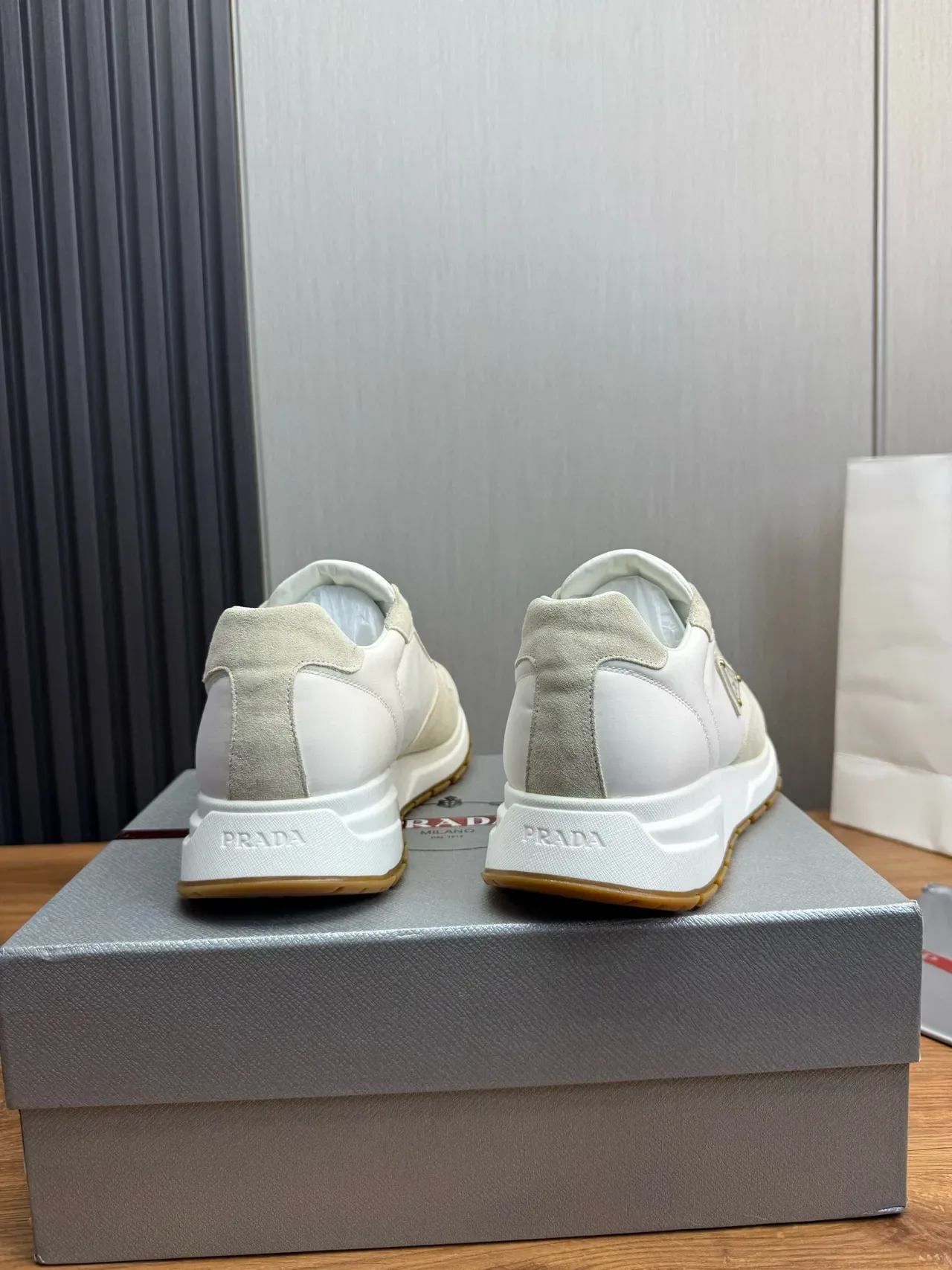 Prada White Beige Two-Tone Suede And Leather Paneling Lifestyle Sneakers 5