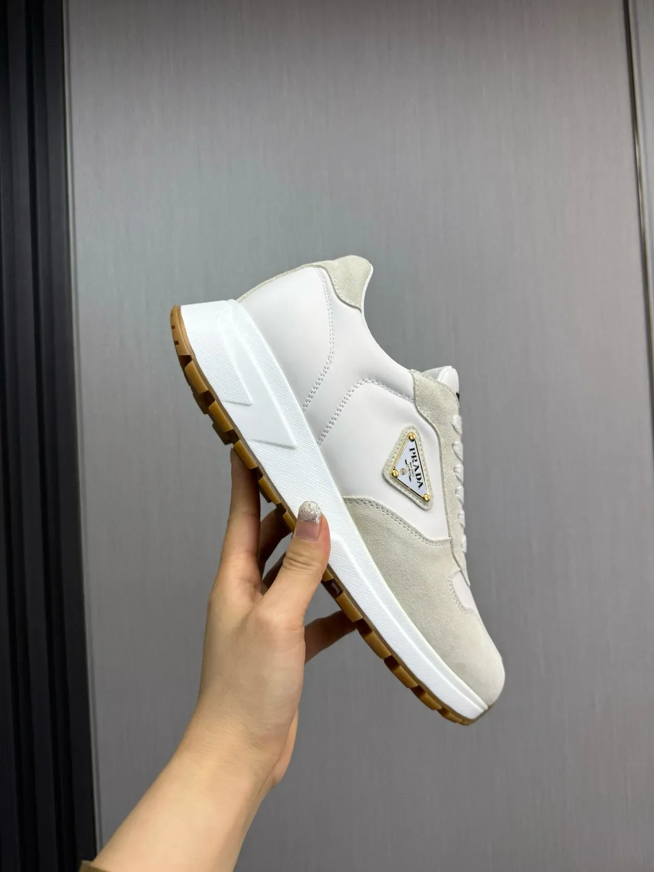 Prada White Beige Two-Tone Suede And Leather Paneling Lifestyle Sneakers 7