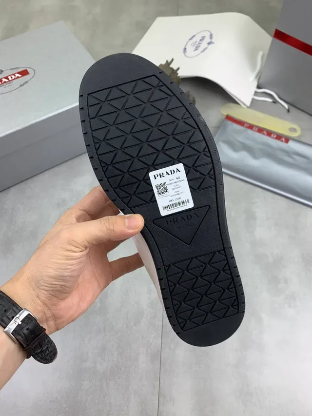 Prada White Black Minimalist Leather Upper Lifestyle Sneakers 2