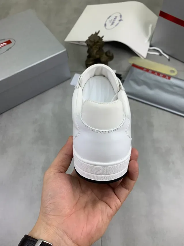Prada White Black Minimalist Leather Upper Lifestyle Sneakers 3