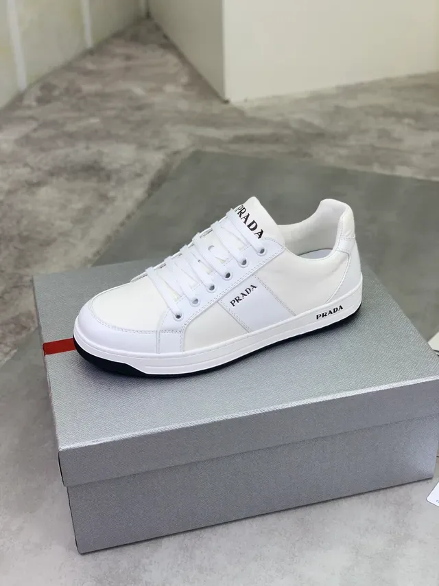Prada White Black Minimalist Leather Upper Lifestyle Sneakers 4