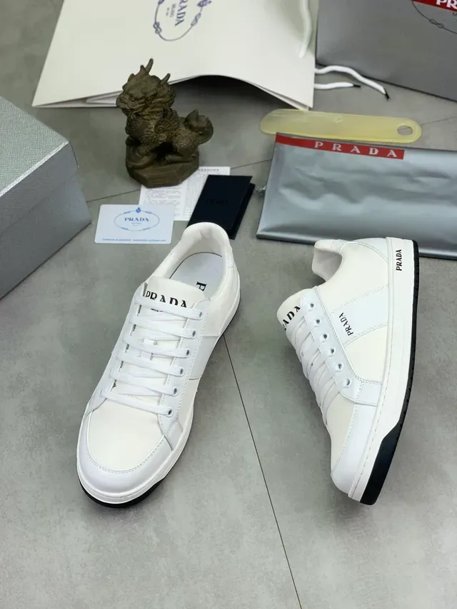 Prada White Black Minimalist Leather Upper Lifestyle Sneakers 5