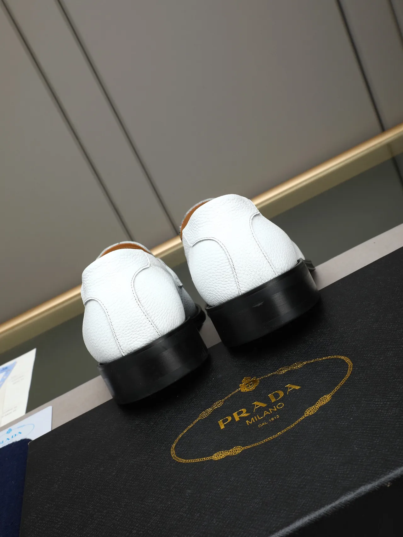 Prada White Black Pebbled Leather Single Strap Loafer 3