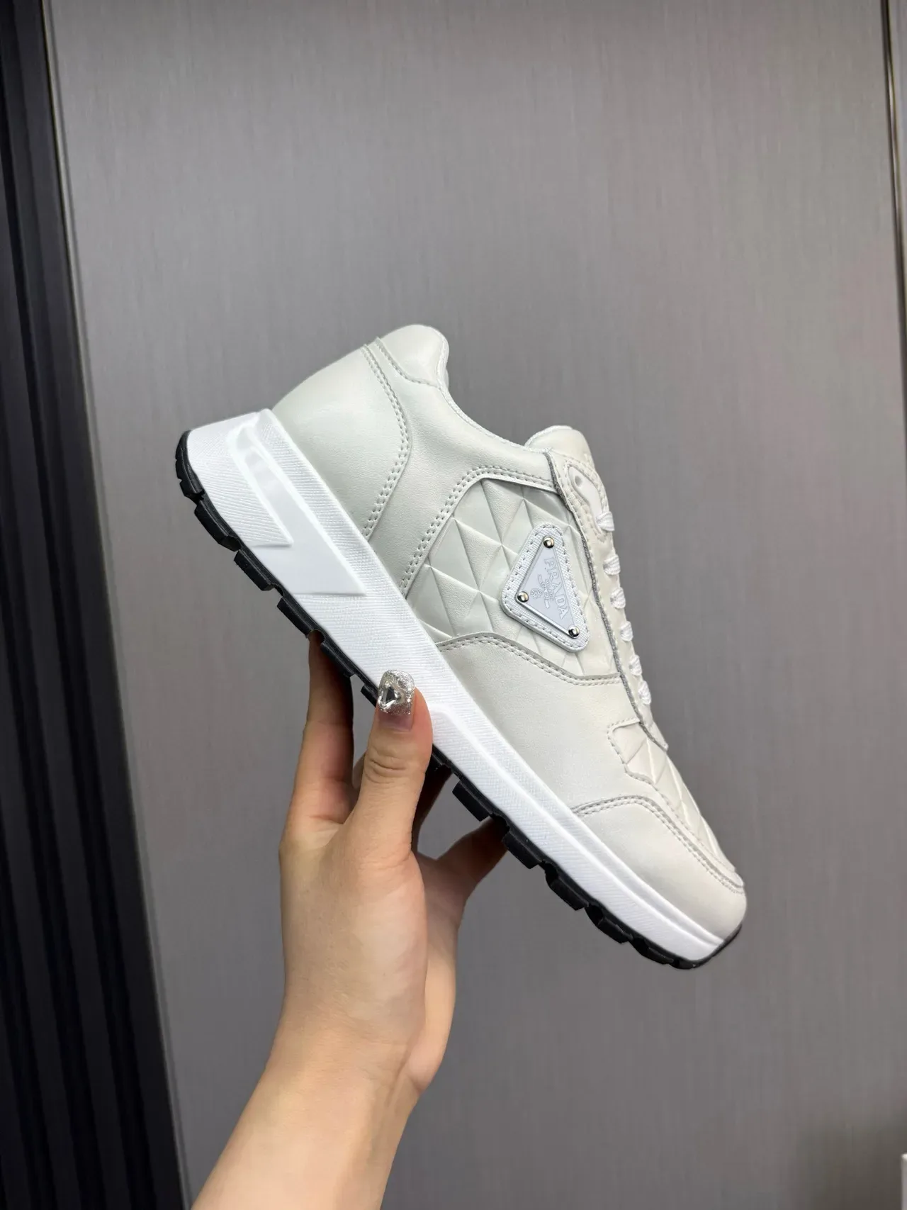 Prada White Black Quilted Leather Upper Triangular Logo Plaque Lifestyle Sneakers 6