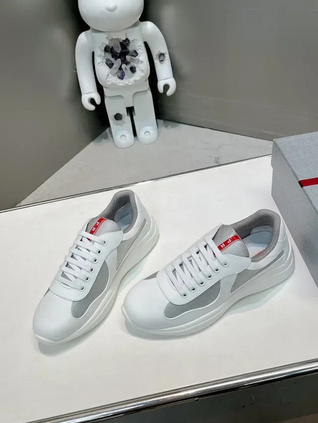 Prada White Gray Leather And Mesh Upper Side Panels Lifestyle Sneakers 2