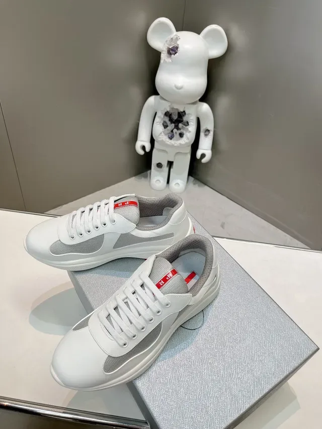 Prada White Gray Leather And Mesh Upper Side Panels Lifestyle Sneakers 3