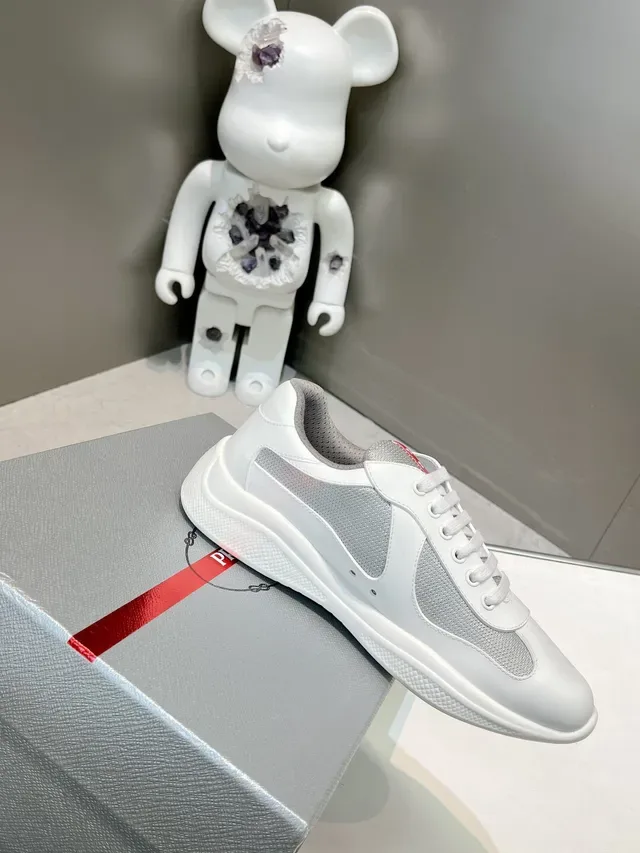Prada White Gray Leather And Mesh Upper Side Panels Lifestyle Sneakers 4