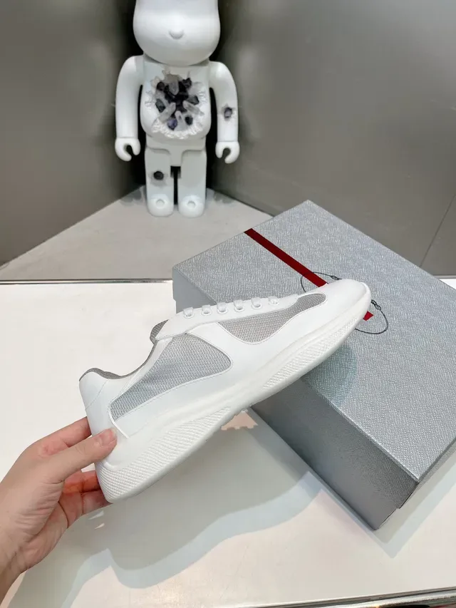 Prada White Gray Leather And Mesh Upper Side Panels Lifestyle Sneakers 5