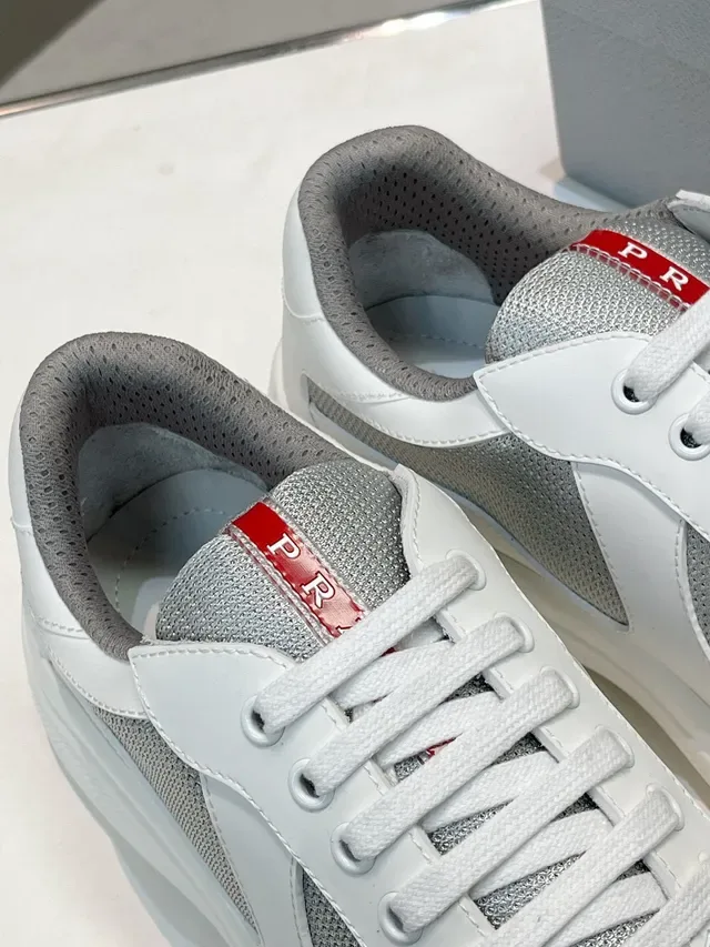 Prada White Gray Leather And Mesh Upper Side Panels Lifestyle Sneakers 6