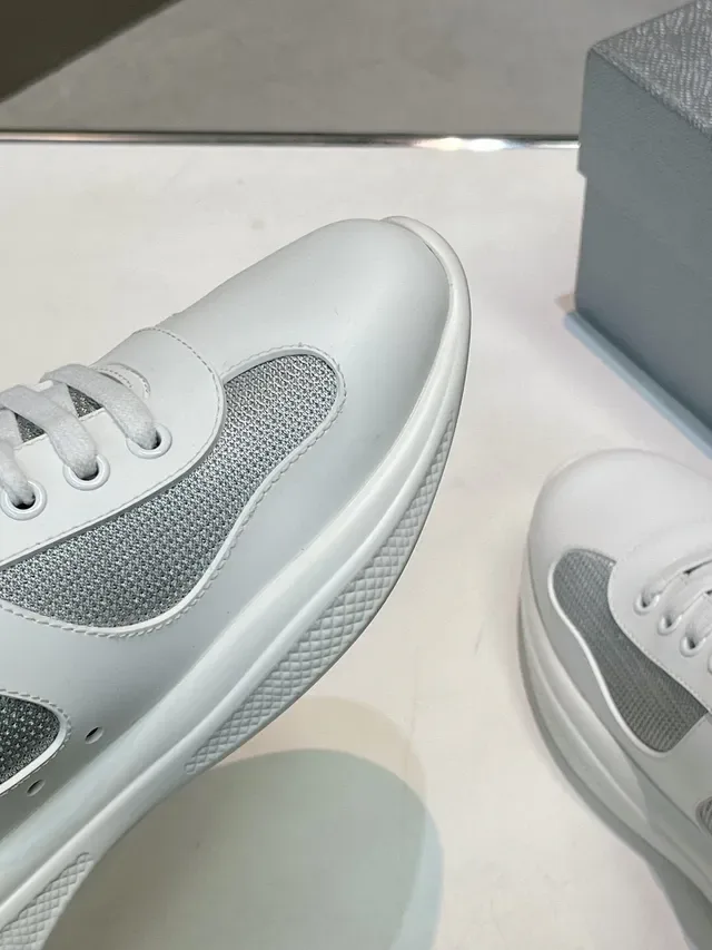 Prada White Gray Leather And Mesh Upper Side Panels Lifestyle Sneakers 7