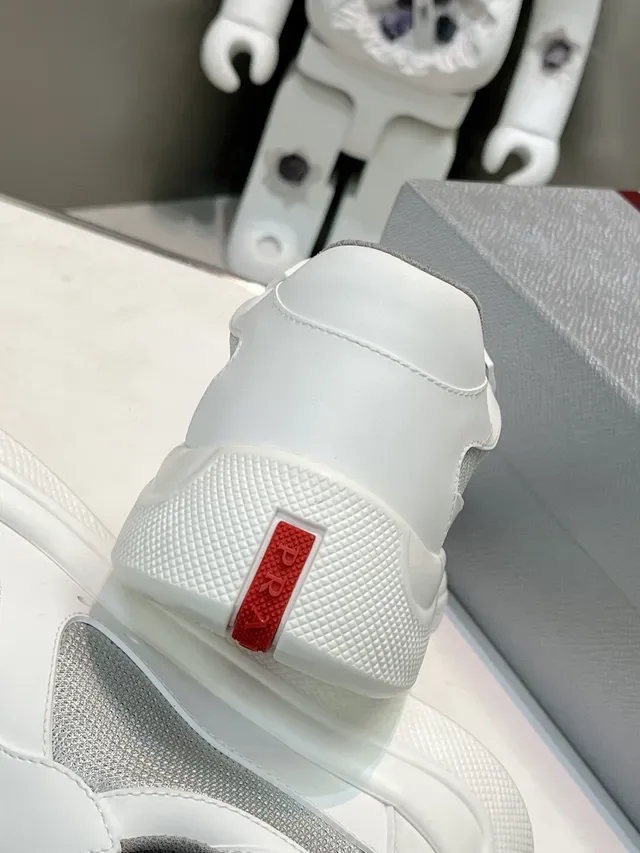 Prada White Gray Leather And Mesh Upper Side Panels Lifestyle Sneakers 8