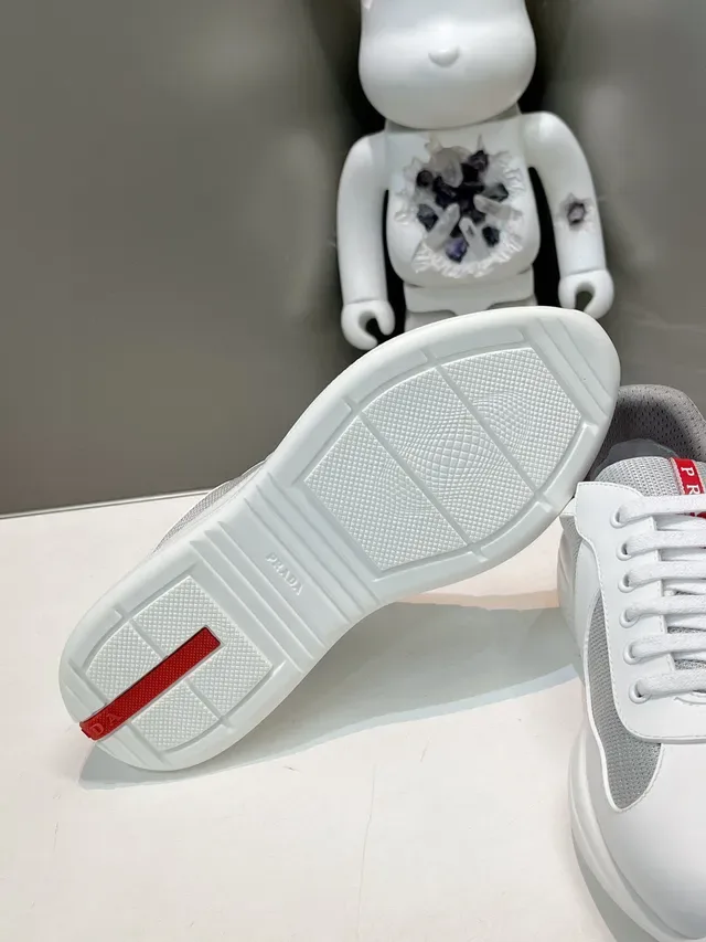 Prada White Gray Leather And Mesh Upper Side Panels Lifestyle Sneakers 9