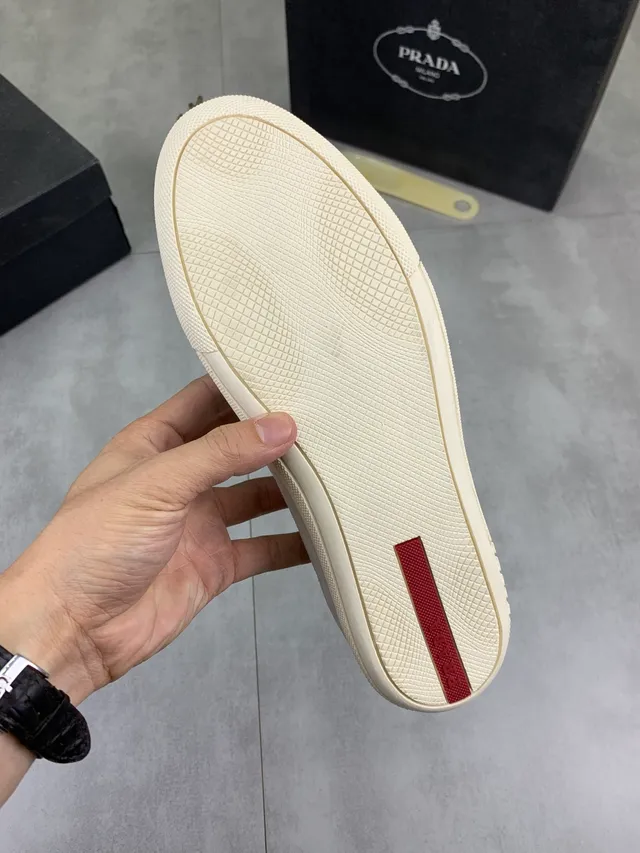 Prada White Gray Slip-On Leather Upper Loafer 2
