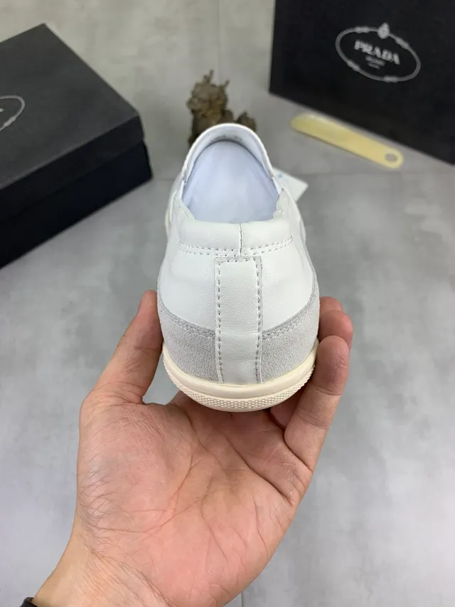 Prada White Gray Slip-On Leather Upper Loafer 3