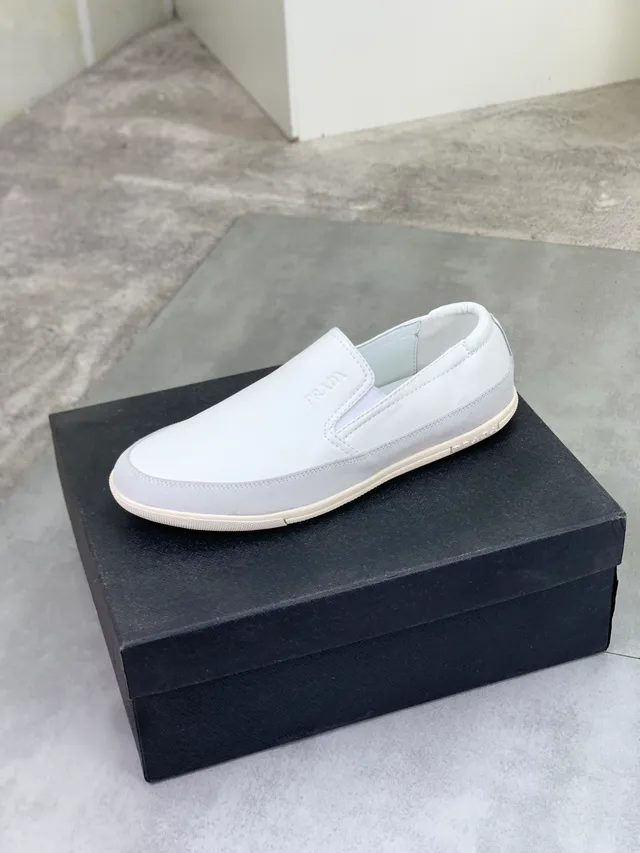 Prada White Gray Slip-On Leather Upper Loafer 4
