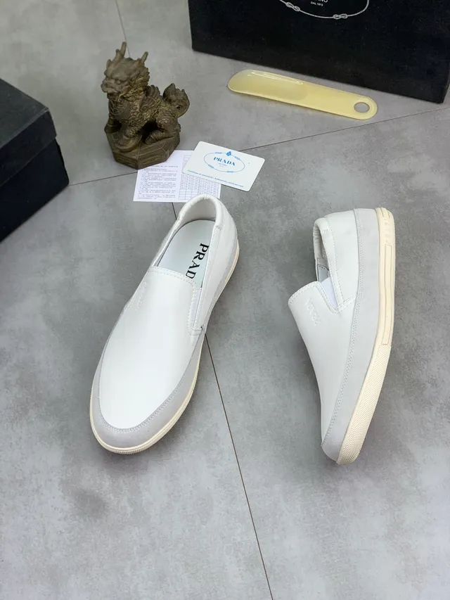 Prada White Gray Slip-On Leather Upper Loafer 5