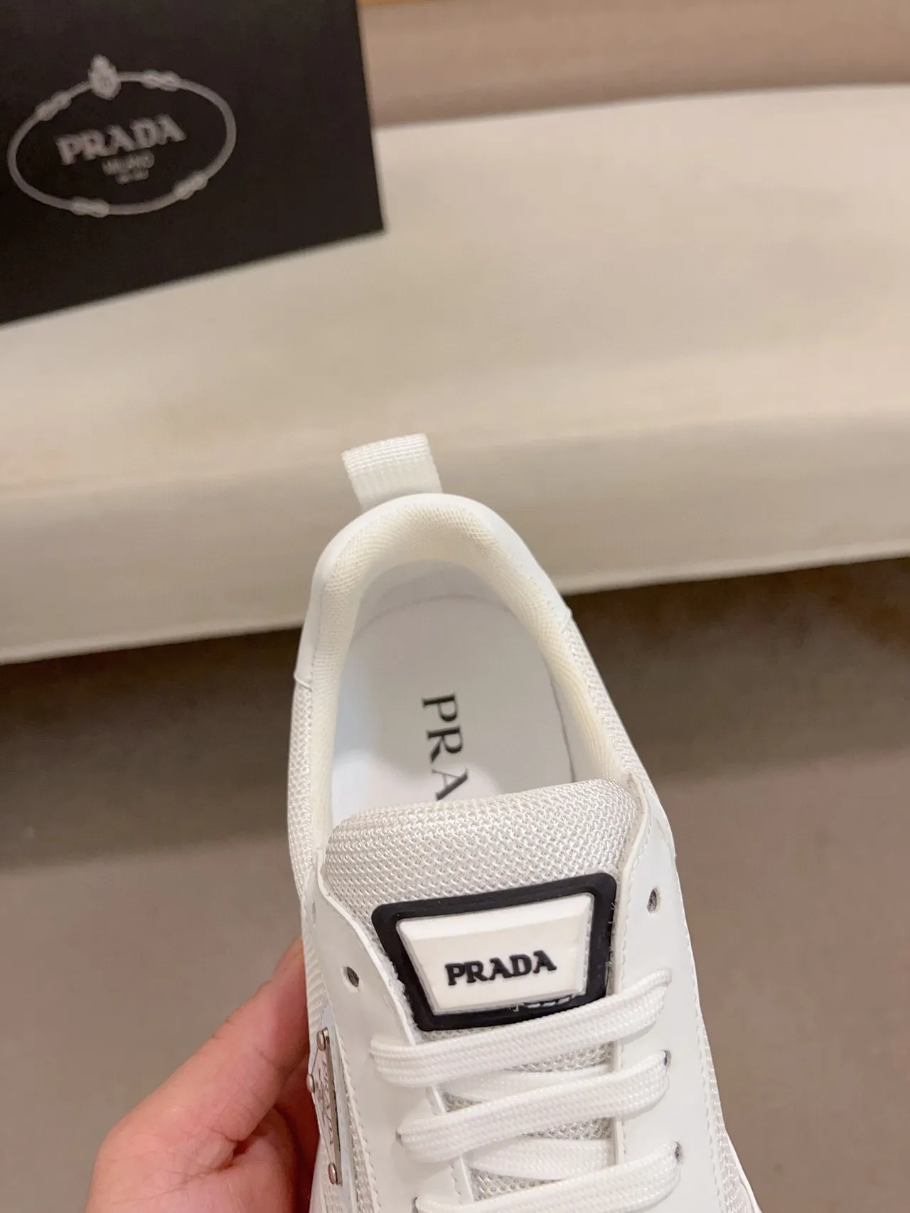 Prada White Mesh and Synthetic Lifestyle Sneaker 6