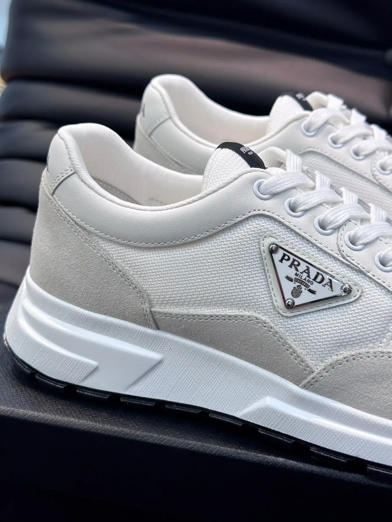 Prada White Perforated Toe Lifestyle Sneakers 6