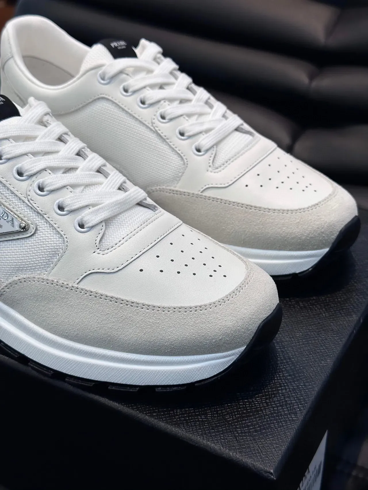 Prada White Perforated Toe Lifestyle Sneakers 8