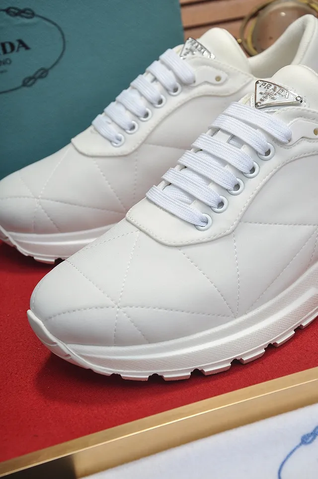 Prada White Quilted Diamond-Stitch Upper Triangular Metal Logo Plaque Lifestyle Sneakers 3