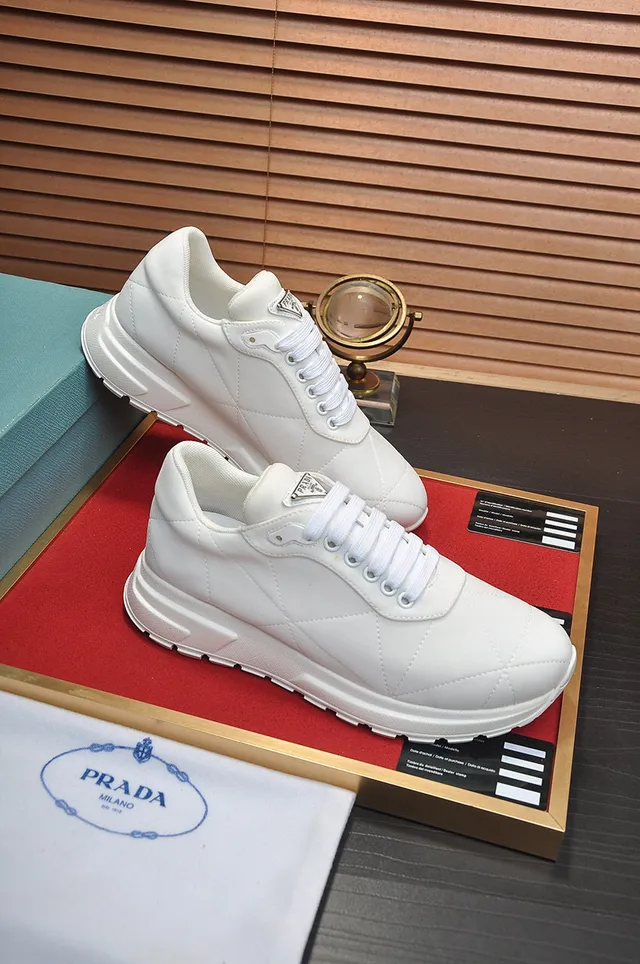 Prada White Quilted Diamond-Stitch Upper Triangular Metal Logo Plaque Lifestyle Sneakers 5