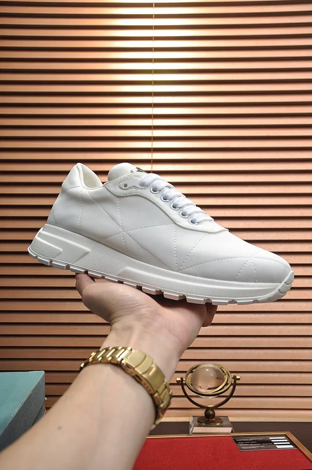Prada White Quilted Diamond-Stitch Upper Triangular Metal Logo Plaque Lifestyle Sneakers 6