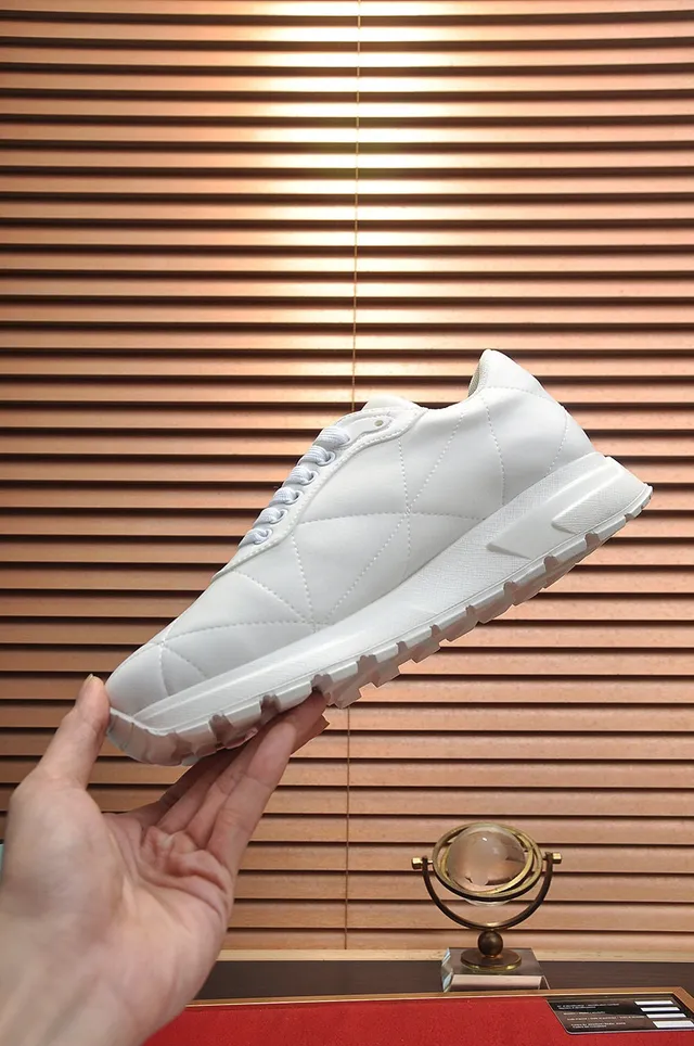 Prada White Quilted Diamond-Stitch Upper Triangular Metal Logo Plaque Lifestyle Sneakers 7