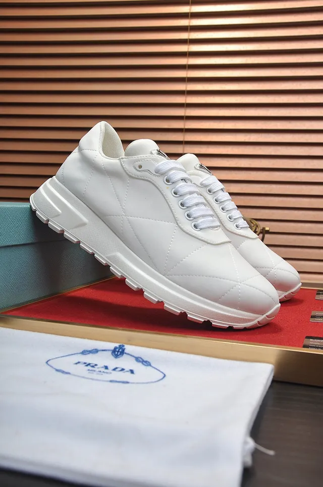 Prada White Quilted Diamond-Stitch Upper Triangular Metal Logo Plaque Lifestyle Sneakers 8