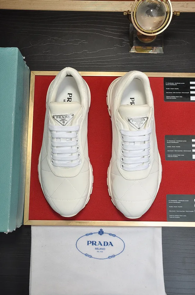Prada White Quilted Diamond-Stitch Upper Triangular Metal Logo Plaque Lifestyle Sneakers 9
